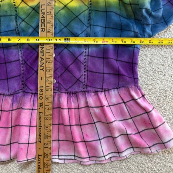 Upcycled reimagined rainbow colorful flannel boho blouse - Picture 5 of 8